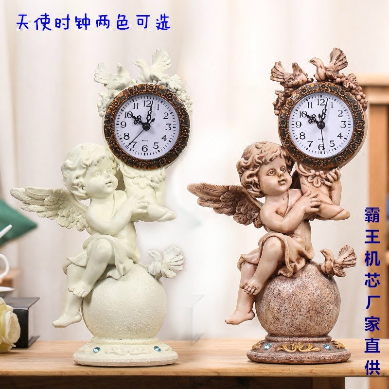 欧式天使时钟座钟客厅钟表装饰品摆件创意家居卧室床头柜静音台钟