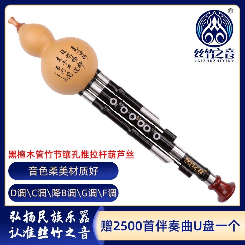 葫芦丝C调黑檀木竹节镶孔推拉杆葫芦丝成人专业演奏云南民族乐器