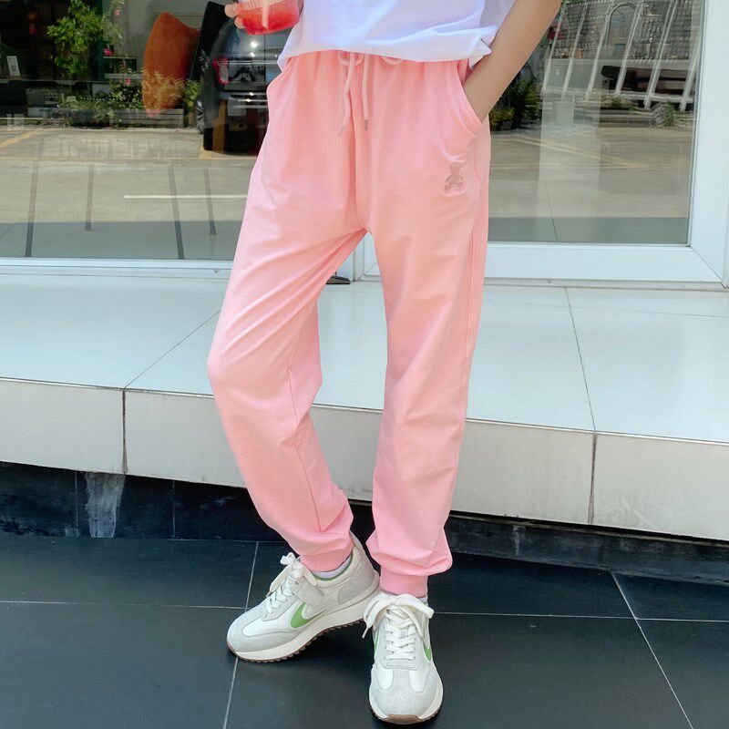 夏季薄款女童运动裤粉色2023新款童装裤子纯棉儿童长裤休闲洋气