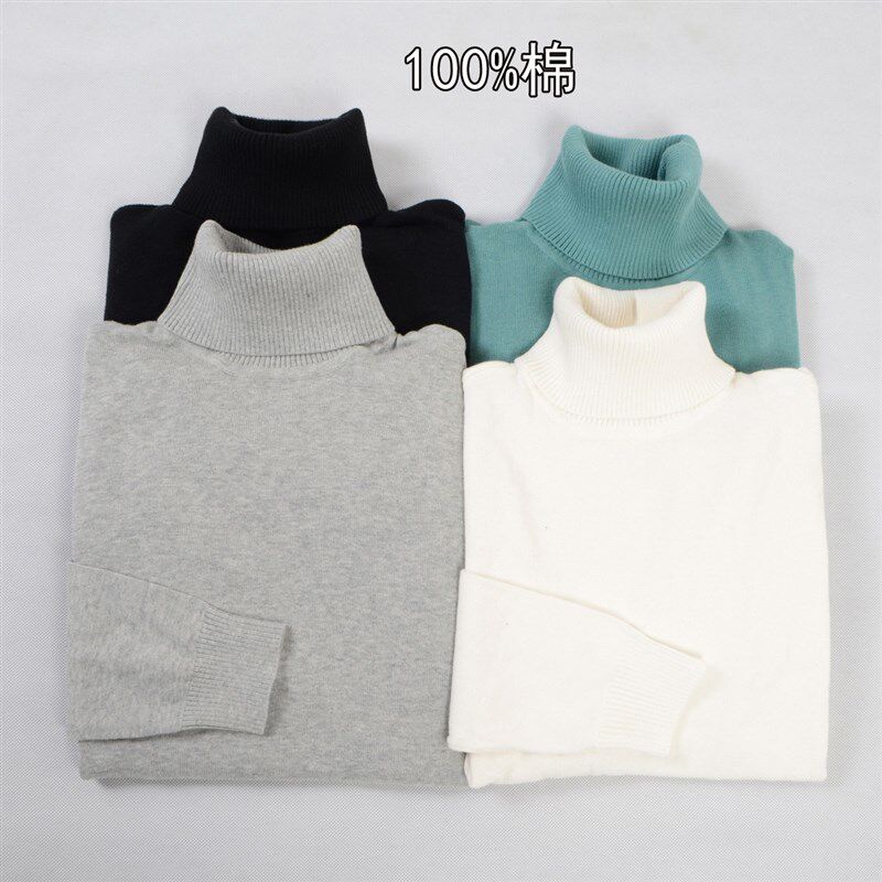 纯棉线毛衣针织打底衫高领长袖套头韩版宽松线衣黑色薄款男装秋冬