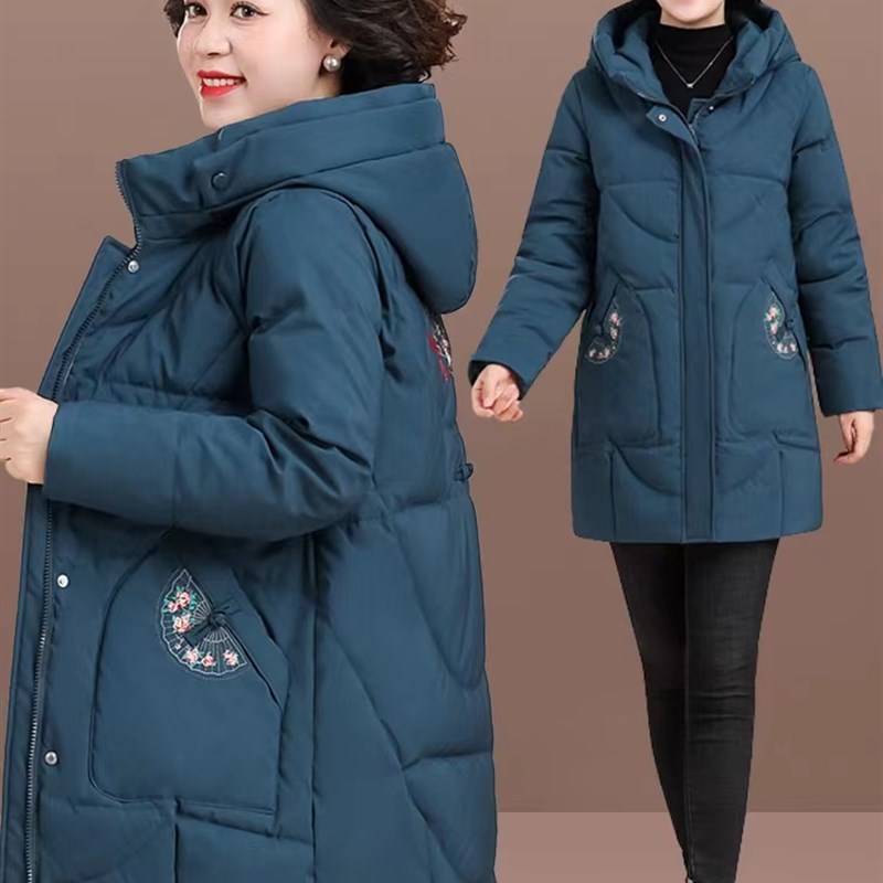 中年妈妈棉衣外套中长款中老年羽绒服女冬季时尚大码遮肚冬装棉袄