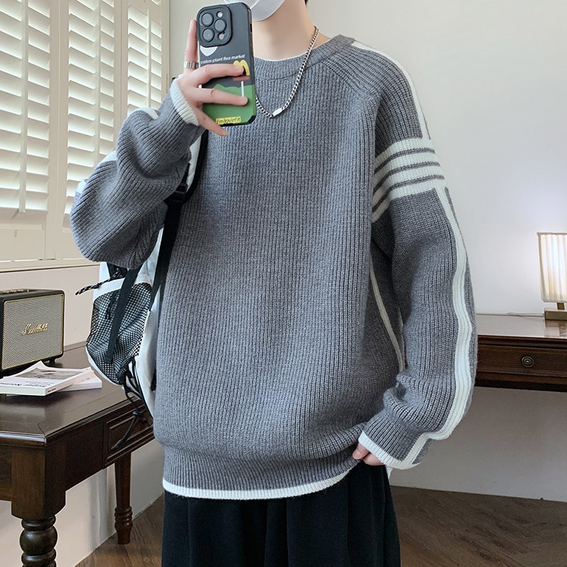 秋冬季青少年毛衣男初中高中学生打底针织衫大童线衣加厚保暖上衣