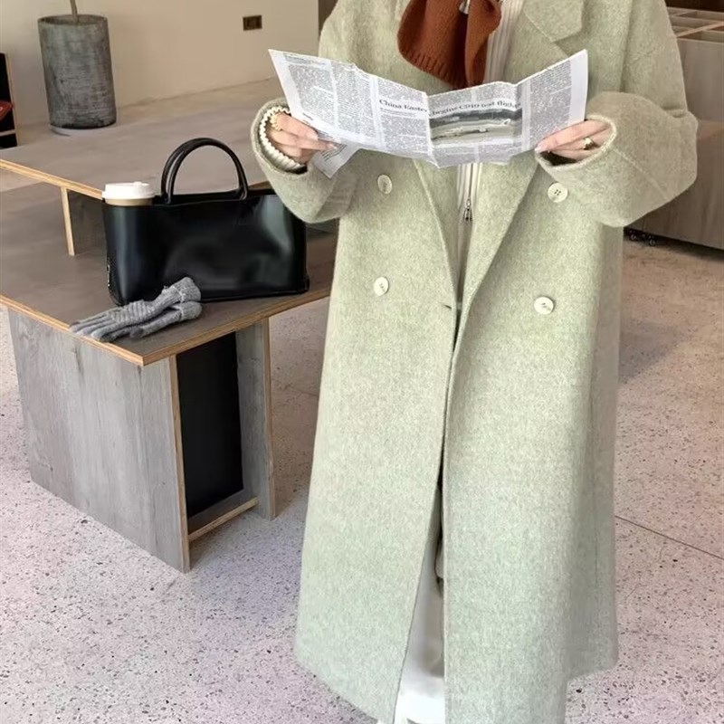 秋冬新款长毛加厚双面羊绒大衣女士中长版韩系高级感羊毛呢外套