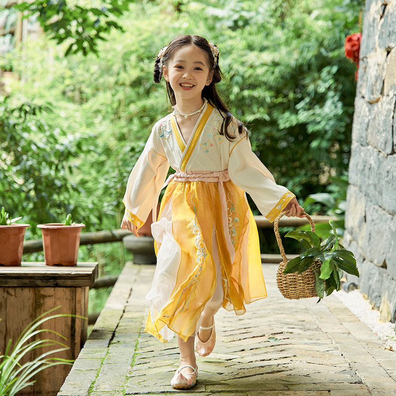 汉服女童2021春季新款唐装中国风小女孩复古改良襦裙儿童宝宝古装