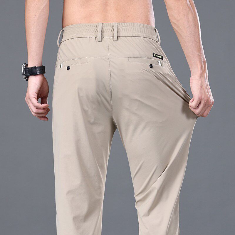 高弹力冰丝裤夏季薄款男士休闲裤宽松百搭裤子商务直筒长裤速干