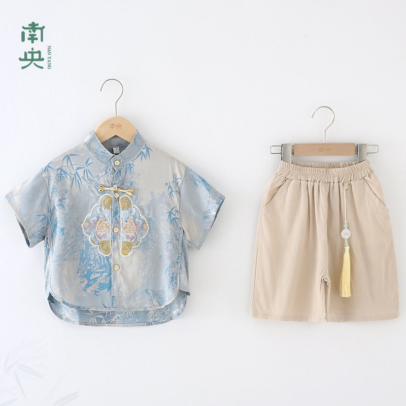 国风男童夏装新中式儿童汉服短袖套装宝宝唐装薄款男孩古装两件套