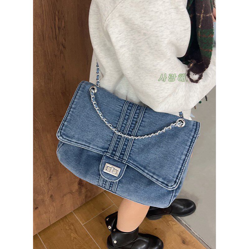 韩国牛仔布包包女2023新款潮单肩斜挎包大容量通勤休闲腋下小方包