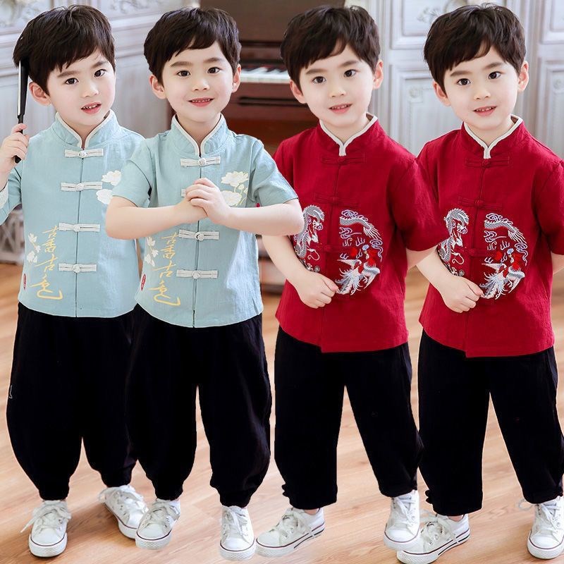 儿童唐装男童中国风汉服宝宝古装民族风复古童装国学服朗诵表演服