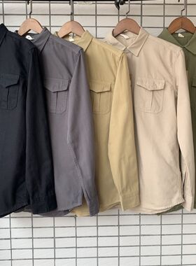 春秋款长袖衬衫男装 纯棉水洗做旧细帆布面料工装休闲衬衣潮外套