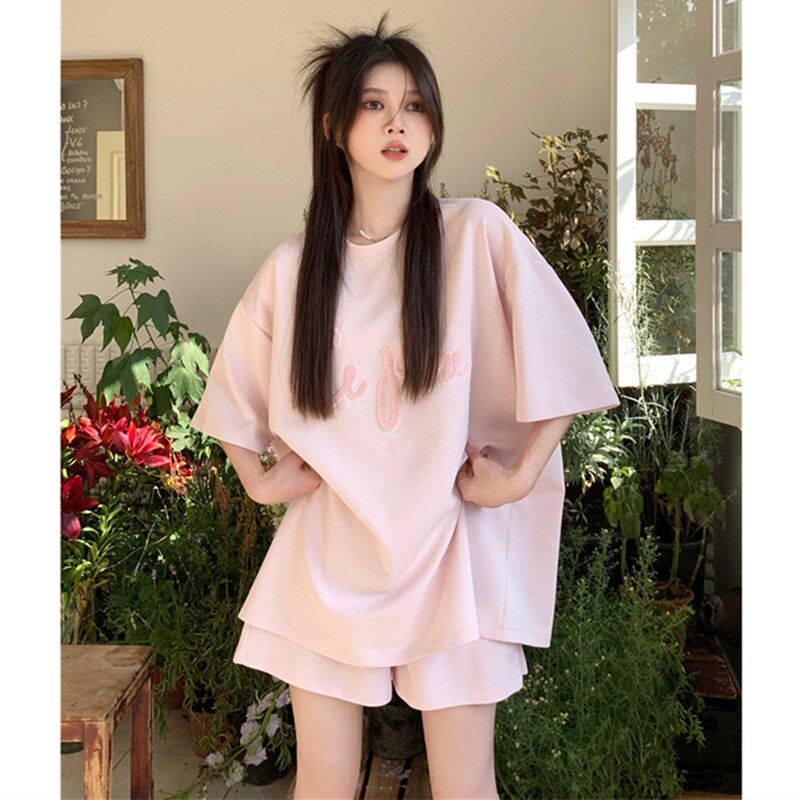 炸街宽松短袖短裤运动套装女夏季学生韩版显瘦时尚休闲两件套纯棉