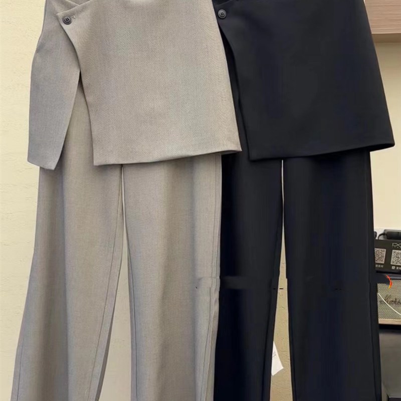 欧货韩版女装24年春02224设计感假两件西裤裙裤叠穿不要太帅了A22