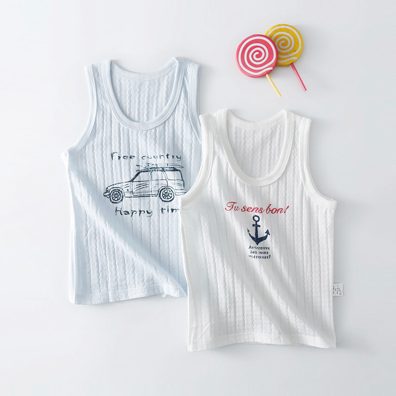 2件价无骨缝儿童背心吊带 男女宝宝纯棉薄款夏季无袖卡通打底睡衣