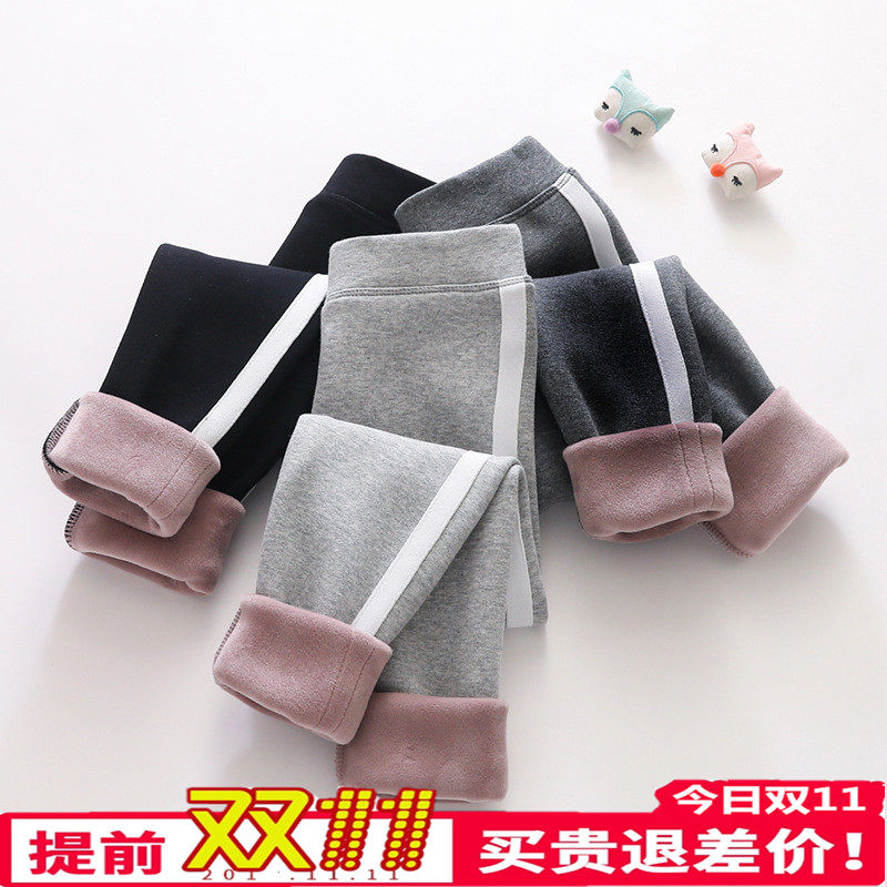 女童加绒裤子秋冬女宝宝打底裤薄绒外穿小孩洋气一体绒儿童休闲裤