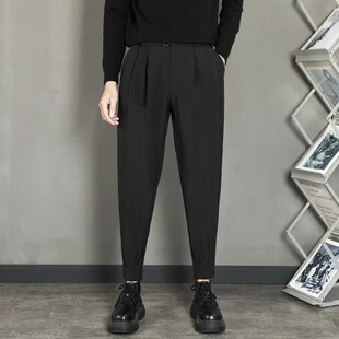 男士秋季高级感西装裤垂感男裤九分西裤男修身直筒休闲裤子男秋天