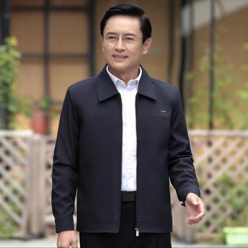 春秋款中年男士夹克衫爸爸装中老年外套老人休闲上衣爷爷褂子衣服