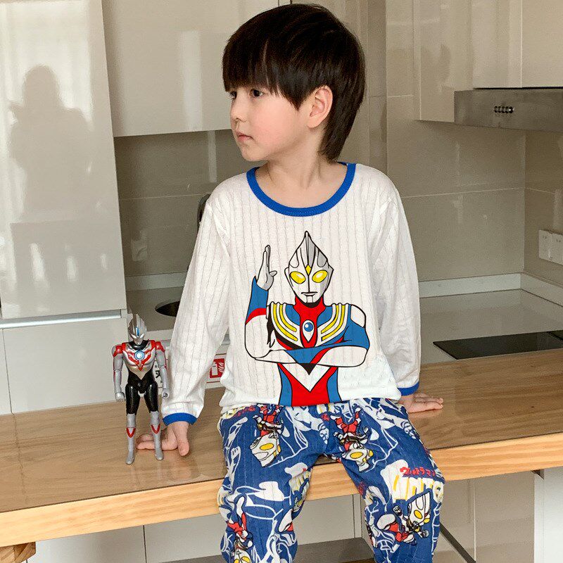 儿童睡衣夏季纯棉薄款男童女童长袖家居服套装宝宝呼吸棉空调服