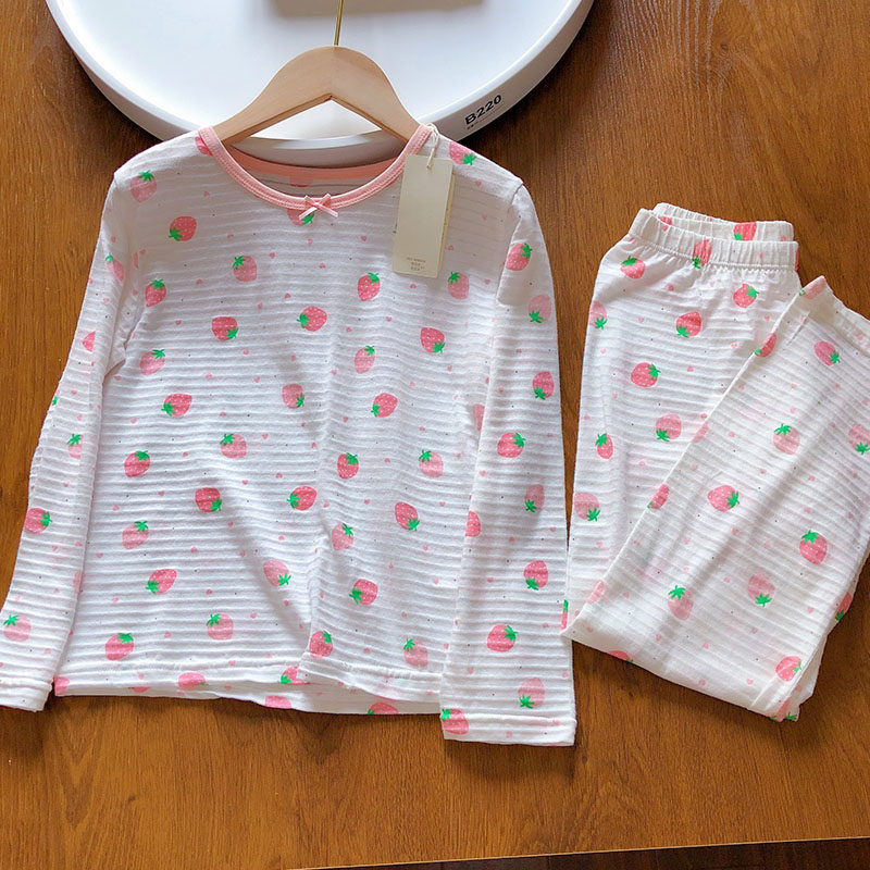 女童家居服内衣套装儿童睡衣女宝宝春秋纯棉薄款竹节棉长袖长裤夏