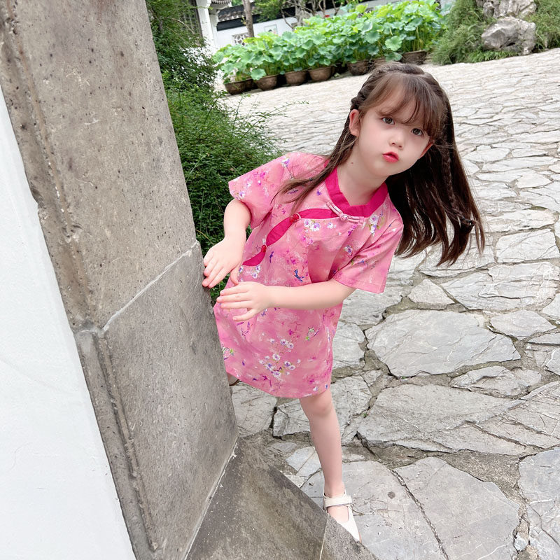 女童旗袍夏季儿童民国童装纯棉碎花改良低领连衣裙宝宝汉服中国风