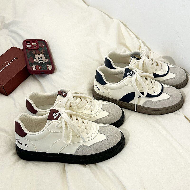 复古设计皮面小白鞋子春季女新款舒适百搭韩系休闲运动单板德训鞋