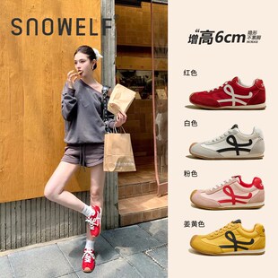 6cm内增高德训鞋女款2025新款春季红色厚底板鞋透气软底运动鞋子