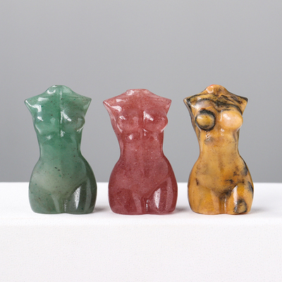 天然水晶矿物原石迷你躯干女模粉水晶矿石雕刻件把玩摆件收藏装饰