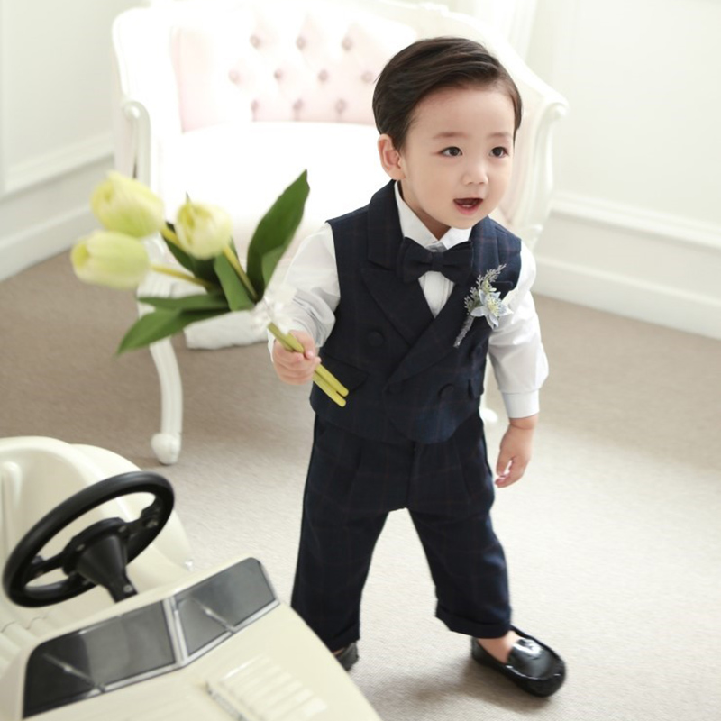 儿童西装男童帅气英伦燕尾马甲套装三件套花童男宝宝周岁生日礼服