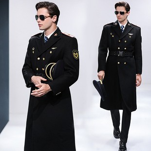 铁路制服男职业装外套乘务员长款毛呢大衣客运员羊毛呢大衣工作服