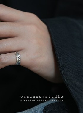 麦穗尾戒女戒指纯银高级感轻奢小众设计简约百搭开口个性做旧复古