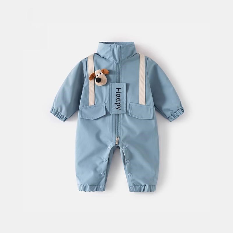 婴儿衣服春装婴幼儿超萌连体衣宝宝外出服春秋季卡通长背带狗爬服