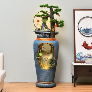 新中式 饰摆件 电视柜旁边轻奢落地流水喷泉家居花瓶玄关客厅装