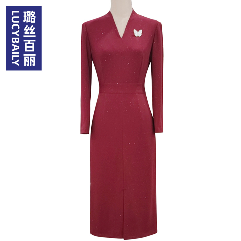 春秋洋气大气喜妈妈礼服高贵喜婆婆婚宴装时尚优雅长袖气质连衣裙