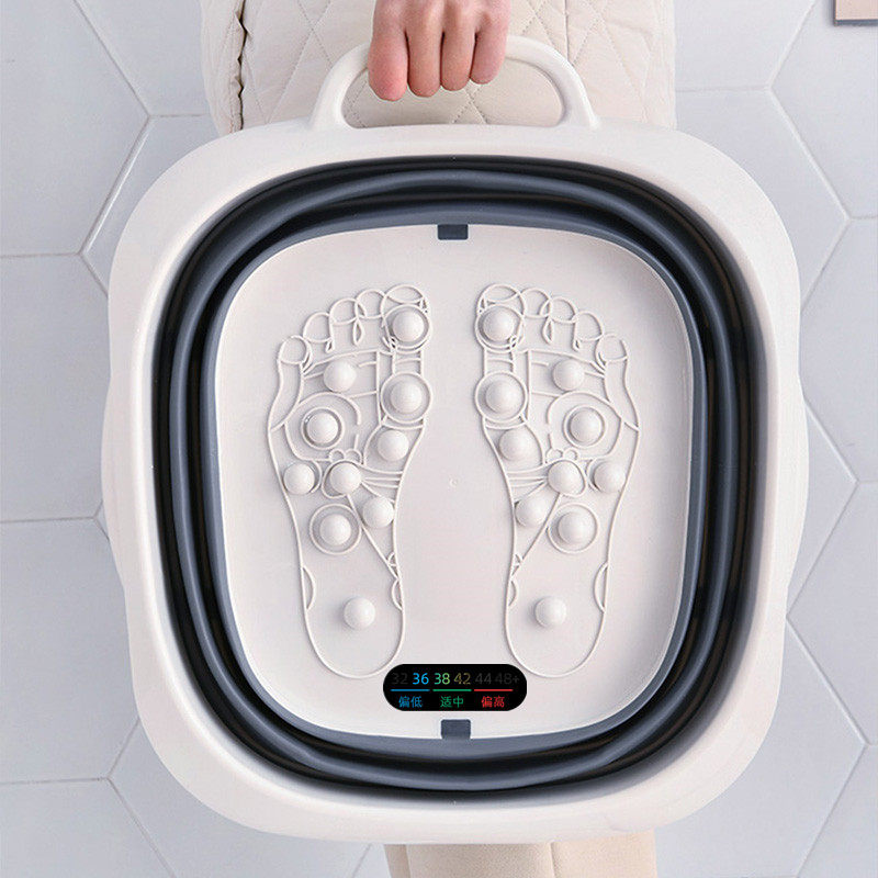 折叠泡脚盆保温带盖家用按摩脚底养生洗脚桶便携T收纳感温足浴盆