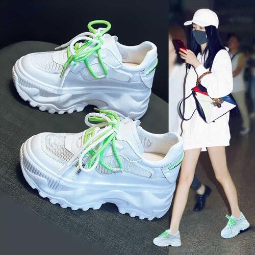 老爹鞋女鞋网面透气2o024夏季新款单鞋踩屎感内增高厚底8cm小白鞋