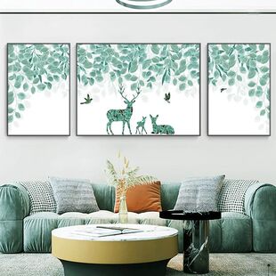 画画diy数字油画北欧小清新绿植手工填色填充丙烯油彩画林深见鹿