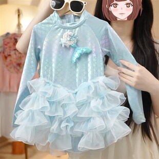 防晒泳装 儿童长袖 女孩可爱公主连身游泳衣潮 夏季 女童泳衣2025新款