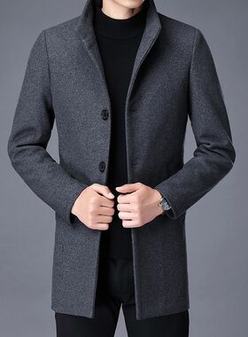 男士毛呢大衣男冬季加厚中长款羊绒风衣休闲纯色濮院羊毛呢子外套