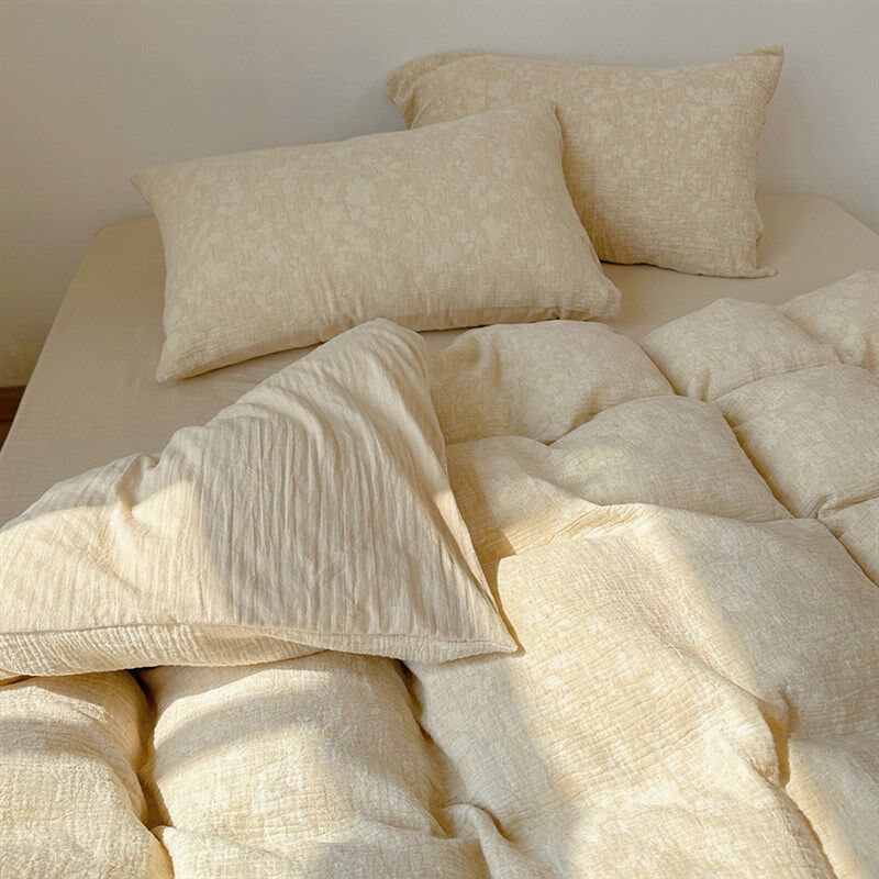 新中式棉麻色织四件套简约浮雕提花1.8纯棉床单床品柔软春夏双人