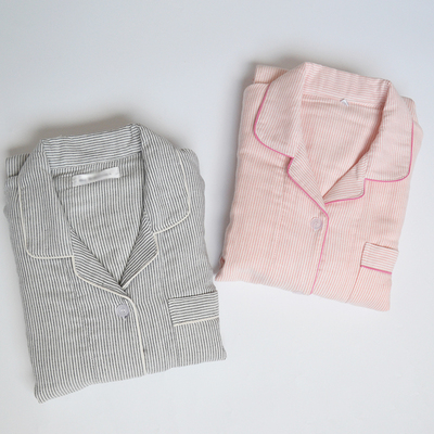 日系纯棉情侣睡衣男士春s秋冬季加厚纱布男女生全棉家居服长袖套