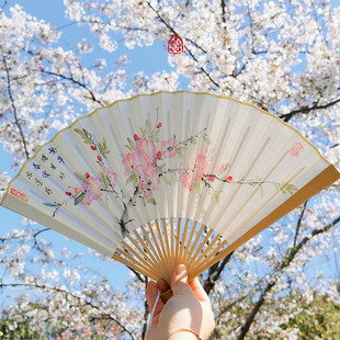 海棠微雨楚晚宁墨燃文创礼品手绘写中国古风明制配汉服道具折扇礼