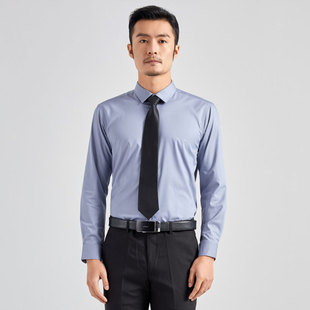 商务正装 男士 灰色衬衣修身 纯色通勤职业装 长袖 微弹力舒适男装 衬衫