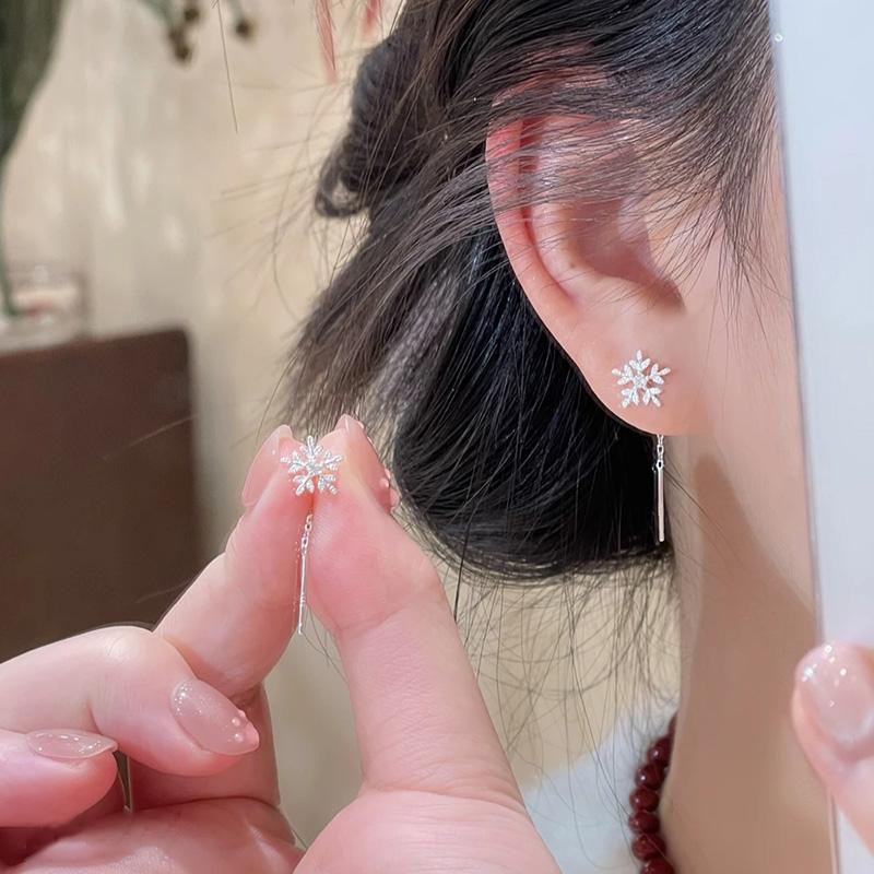 s925銀雪花耳線秋冬新款