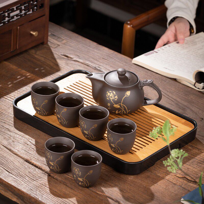 中式紫砂茶具套装家用办公会客功夫茶壶茶杯小型茶盘泡茶器喝茶壶