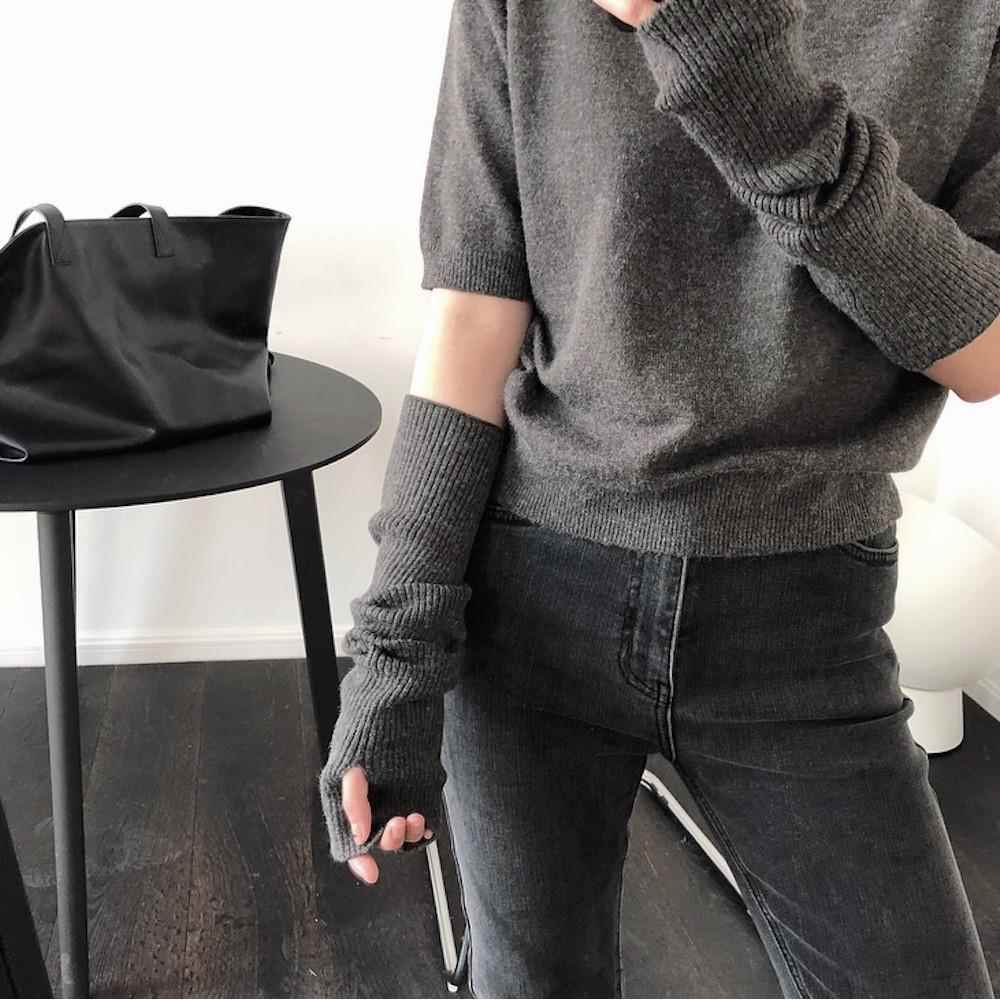 手臂套毛衣纯色针织毛线袖套防晒堆堆袖女弹力露手指假袖子秋冬季