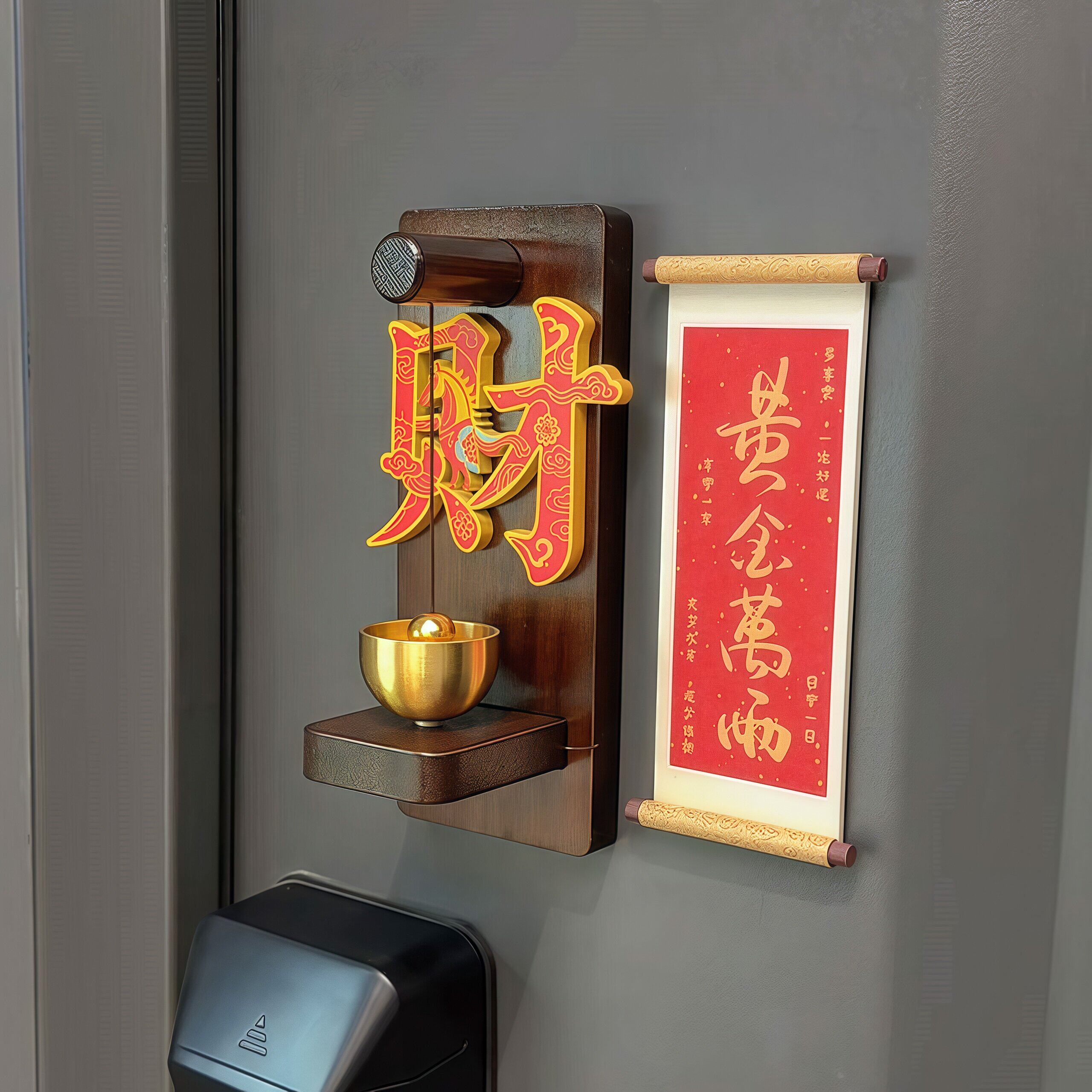 “门铃一响 黄金万两”入户门节日发财装饰磁吸冰箱贴铃铛摆件用