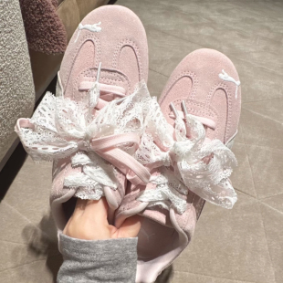 韩版芭蕾风粉色百搭赛车鞋带diy适配德训鞋装饰鞋绳鞋扣婚鞋鞋花
