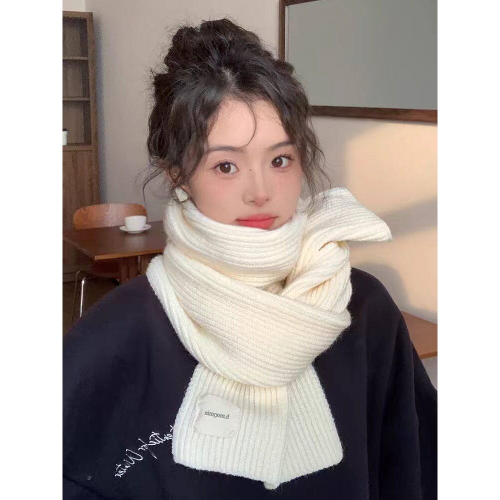 韩版秋冬柔软针织毛线围巾女百搭保暖学生纯色围脖加厚情侣围脖潮