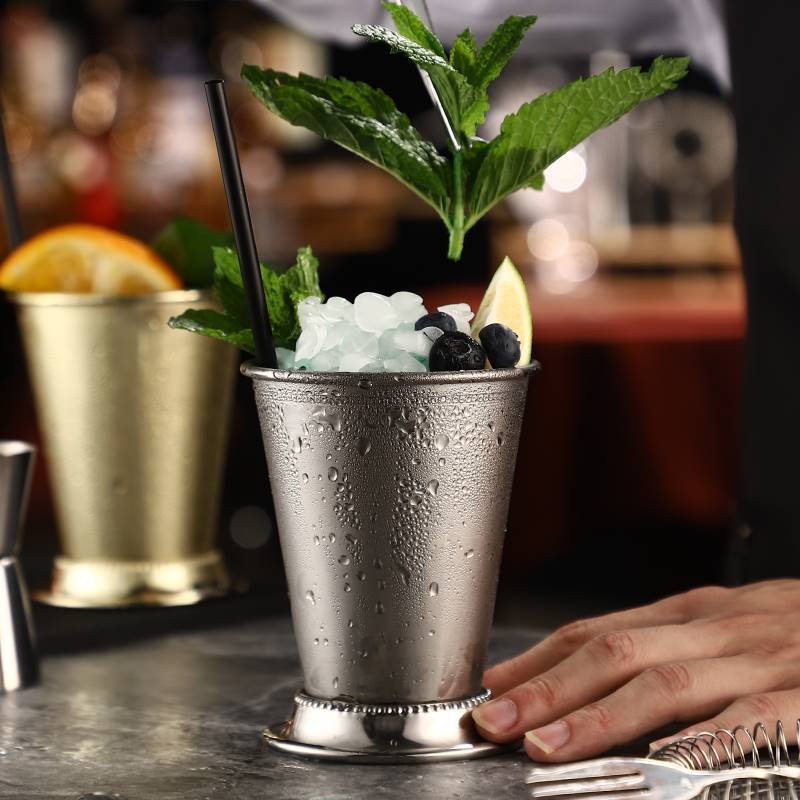 薄荷朱丽普杯金属鸡尾酒杯特调金属杯 卷边莫吉托Mint Julep Cup