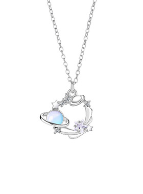 原创蓝色梦幻星球项链女轻奢时尚气质星星锆石不锈钢锁骨链