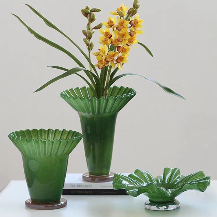 宽口玻璃花瓶摆件客厅插花轻奢高级感玄关酒柜装饰品
