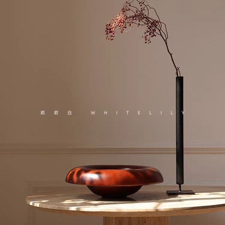 中古风花瓶侘寂风摆件铁艺黑色花器中式插花金属艺术装饰品